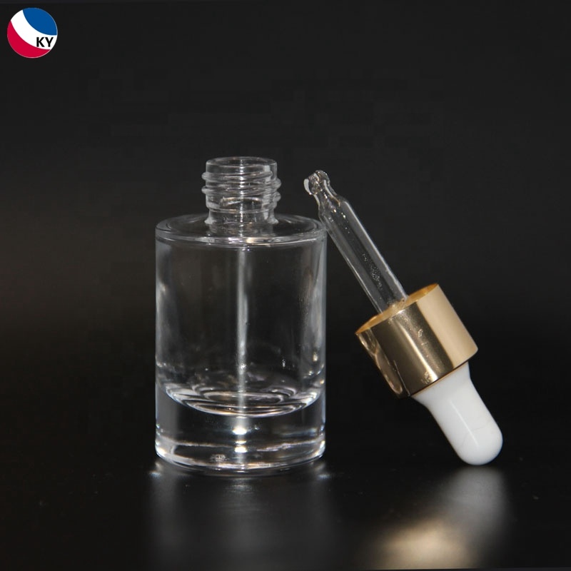 Serum Glass Bottle Flat Shoulder Rose Gold Cap 20Ml Round Thick Bottom Glass Bottle