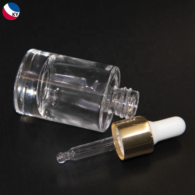 Serum Glass Bottle Flat Shoulder Rose Gold Cap 20Ml Round Thick Bottom Glass Bottle