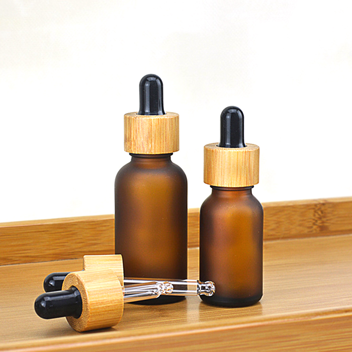 Serum oil small container matte amber essential oil 10ml bamboo dropper bottle packaging cosmetic