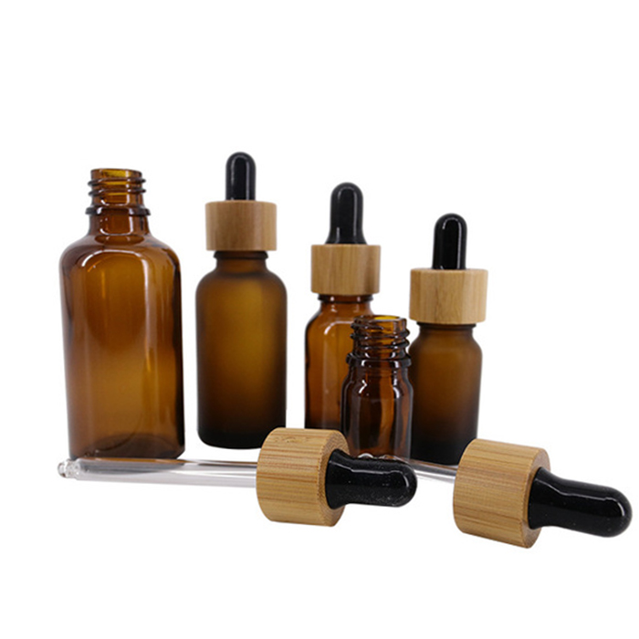 Serum oil small container matte amber essential oil 10ml bamboo dropper bottle packaging cosmetic