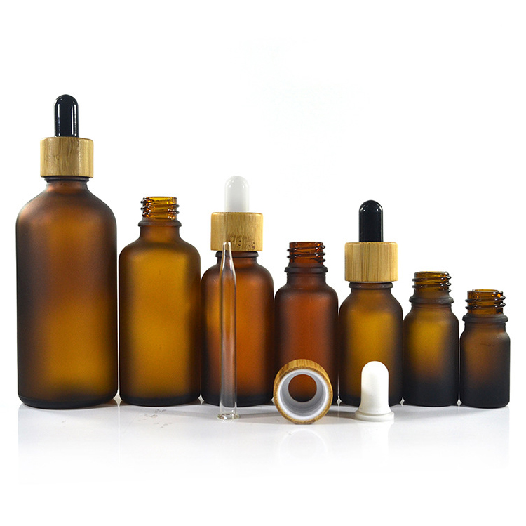 Serum oil small container matte amber essential oil 10ml bamboo dropper bottle packaging cosmetic