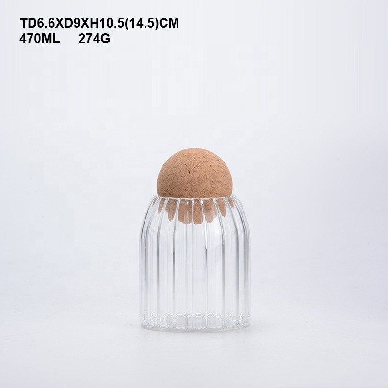Set 3 High Borosilicate Striped Glass Storage Jar with Cork Lid