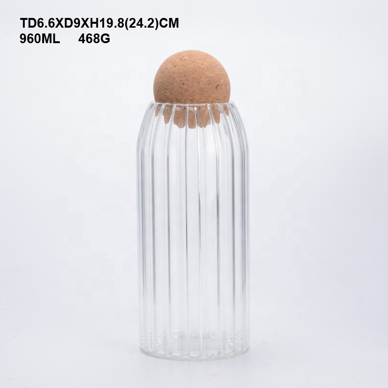 Set 3 High Borosilicate Striped Glass Storage Jar with Cork Lid