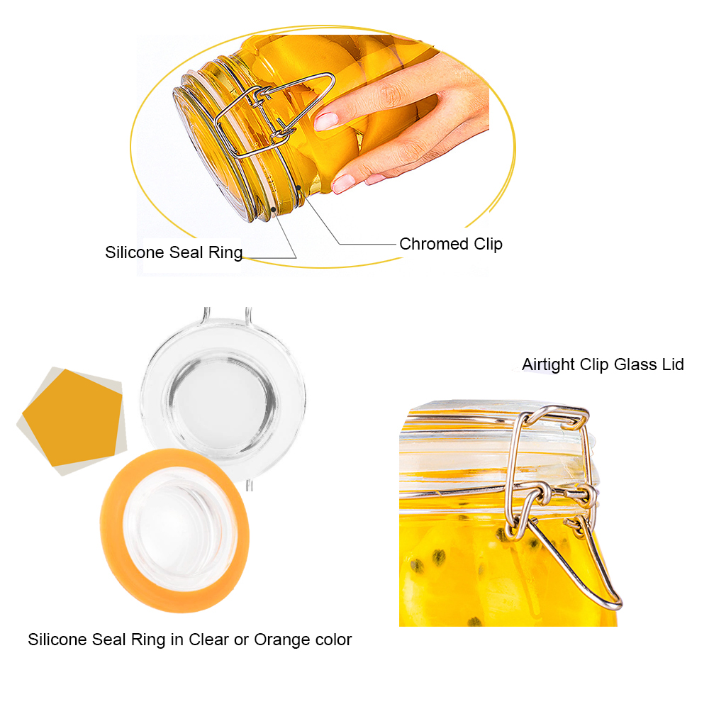 Set 5 Airtight Clip Top Kitchen Pantry Sealed Square Storage Preserving Jars and Bottles with Lid
