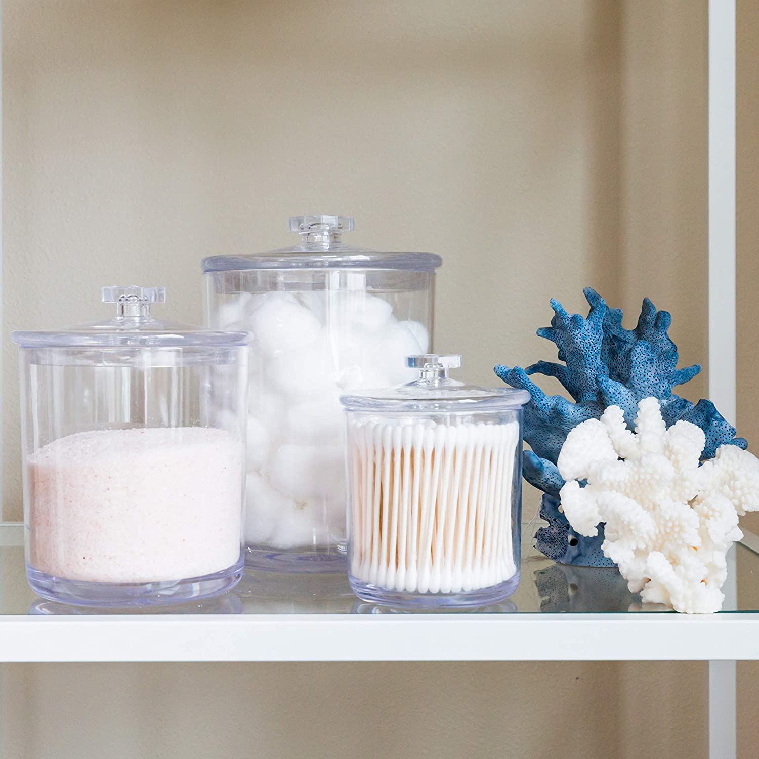 Set of 3 60-Ounce 30-Ounce 15-Ounce premium quality clear candy plastic apothecary jars
