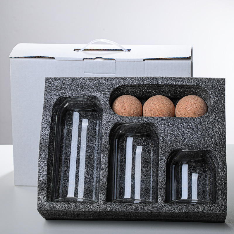 Set of 3 Food Storage Glass Jars with Wooden Lids Cork Ball Stopper