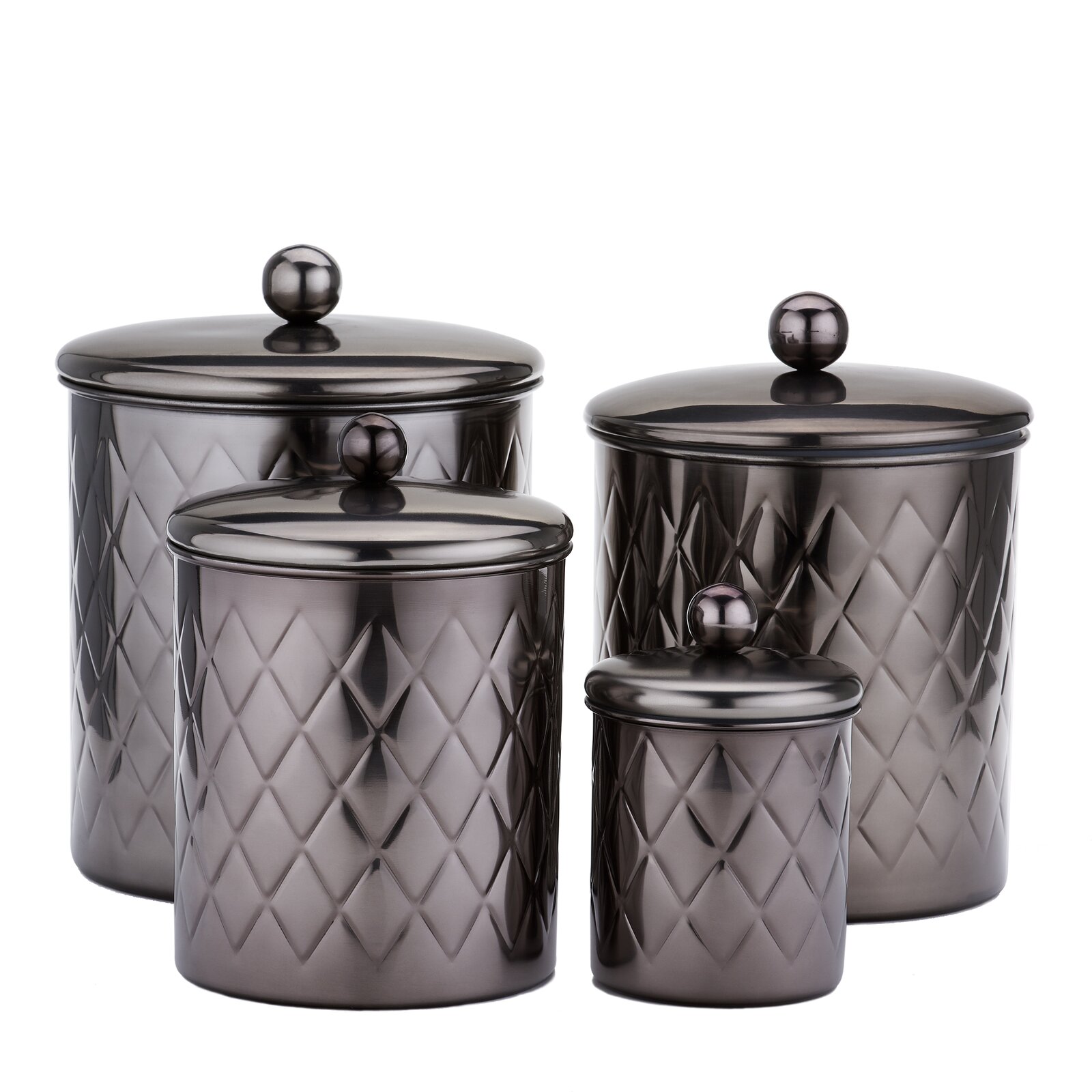 Set of 4 Silver Canister Sets with Embossed Design/Kitchen canister Set Set of 4