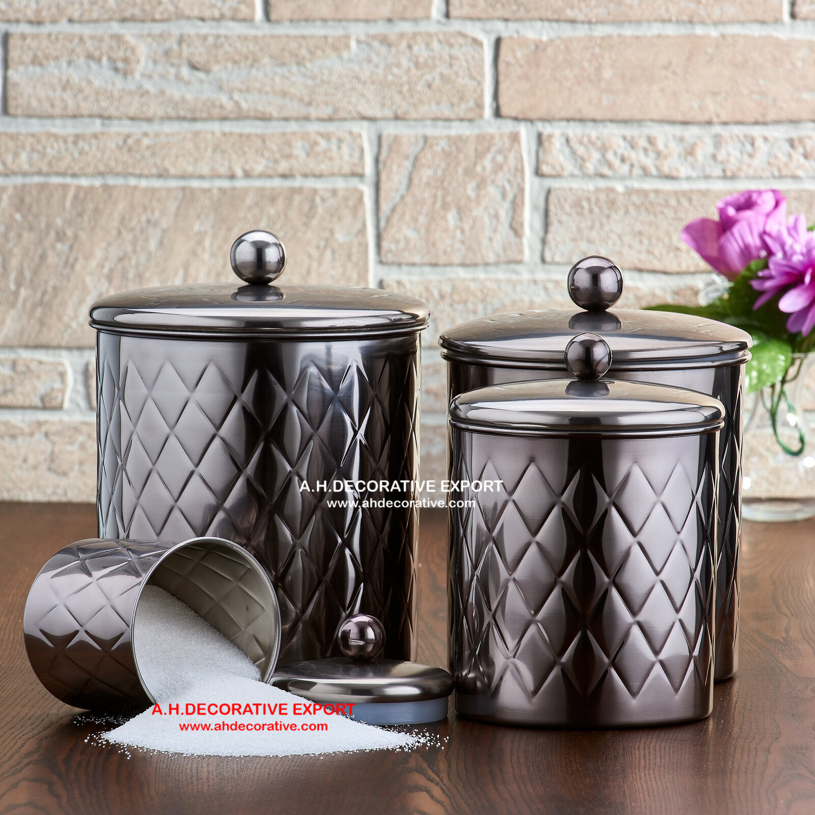 Set of 4 Silver Canister Sets with Embossed Design/Kitchen canister Set Set of 4