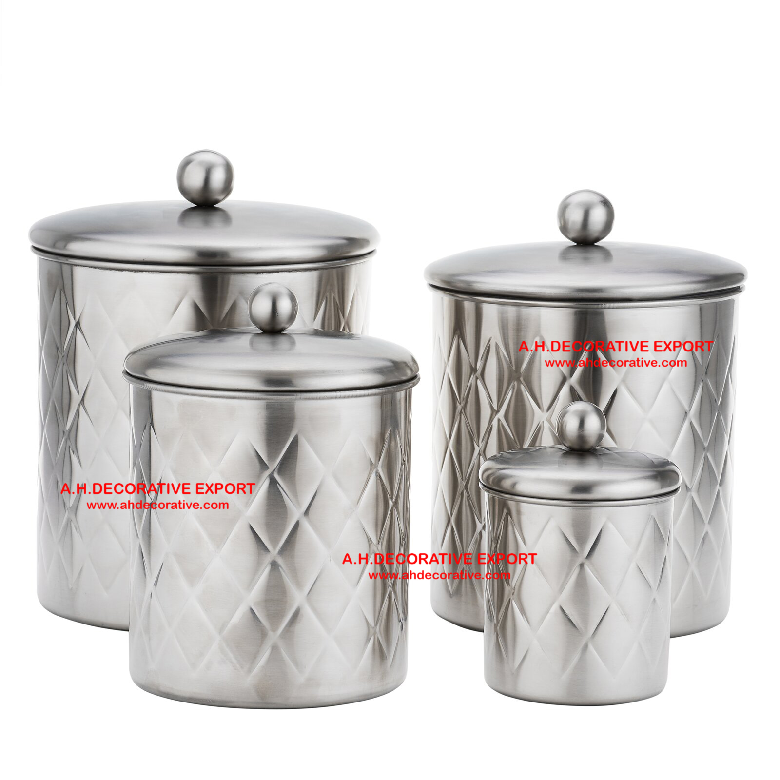 Set of 4 Silver Canister Sets with Embossed Design/Kitchen canister Set Set of 4