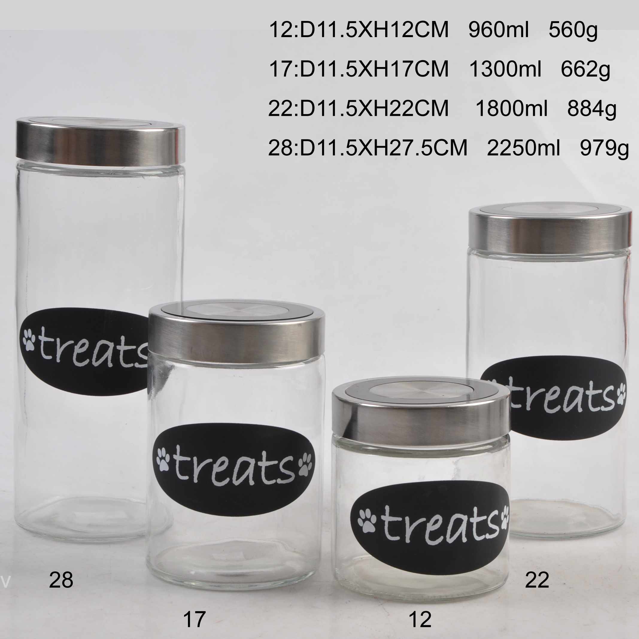 Set of 4 round food storage glass jars with screw metal lid