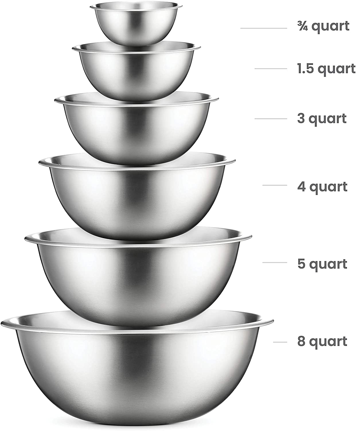Set of 6 Stainless Steel Mixing Bowl Set Great for Cooking, Baking, Prepping