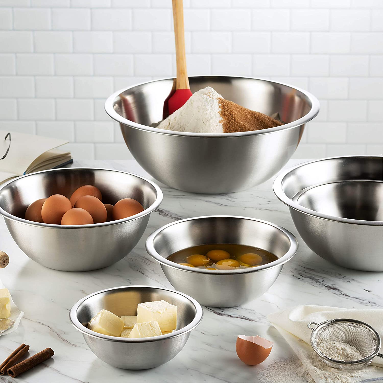 Set of 6 Stainless Steel Mixing Bowl Set Great for Cooking, Baking, Prepping