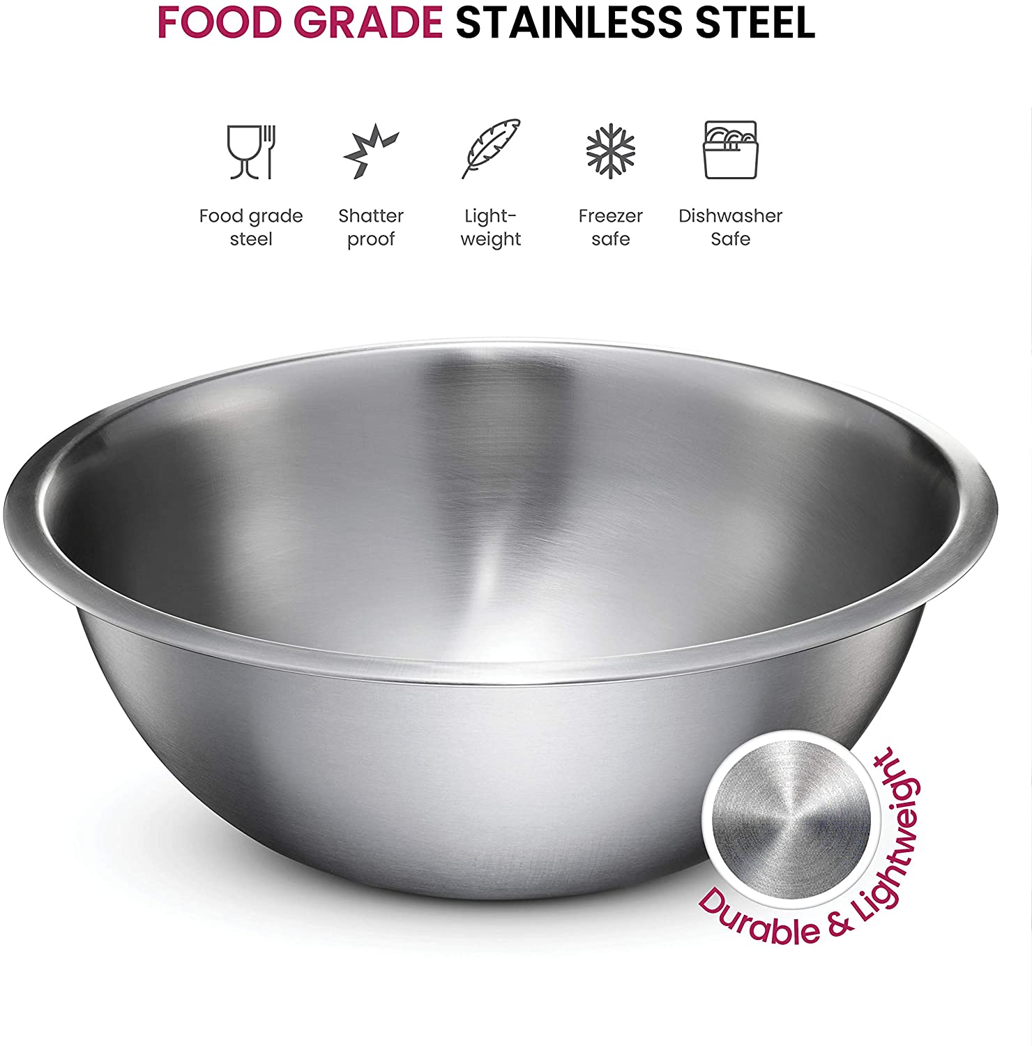 Set of 6 Stainless Steel Mixing Bowl Set Great for Cooking, Baking, Prepping