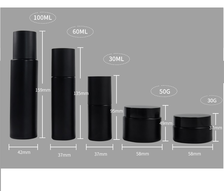 Sexy men's personal care 30g 50g 30ml 60ml 100ml luxury black cosmetic jar and bottle for cosmetic packaging