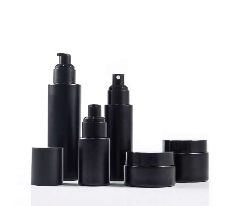 Sexy men's personal care 30g 50g 30ml 60ml 100ml luxury black cosmetic jar and bottle for cosmetic packaging