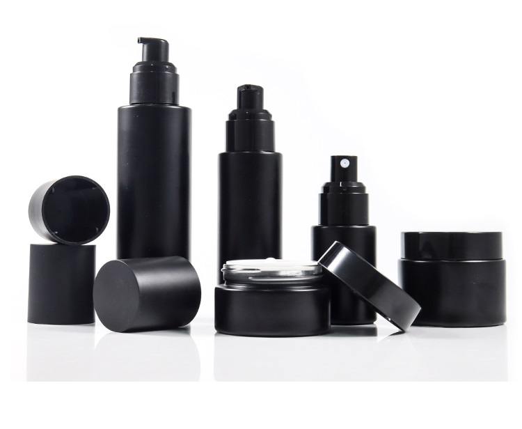 Sexy men's personal care 30g 50g 30ml 60ml 100ml luxury black cosmetic jar and bottle for cosmetic packaging