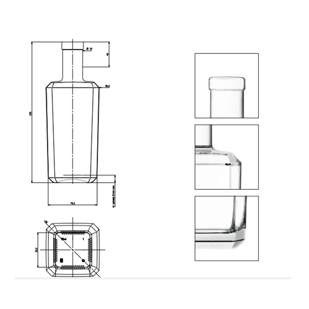 Shanghai linlang horizontal shoulder and square heavy glass base gin bottles