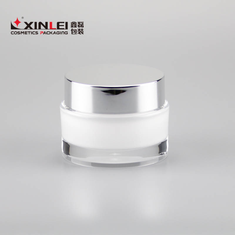 Shangyu Fast Lead Time Round Acrylic 50ml Pearl White Jar with Shiny Silver Cap