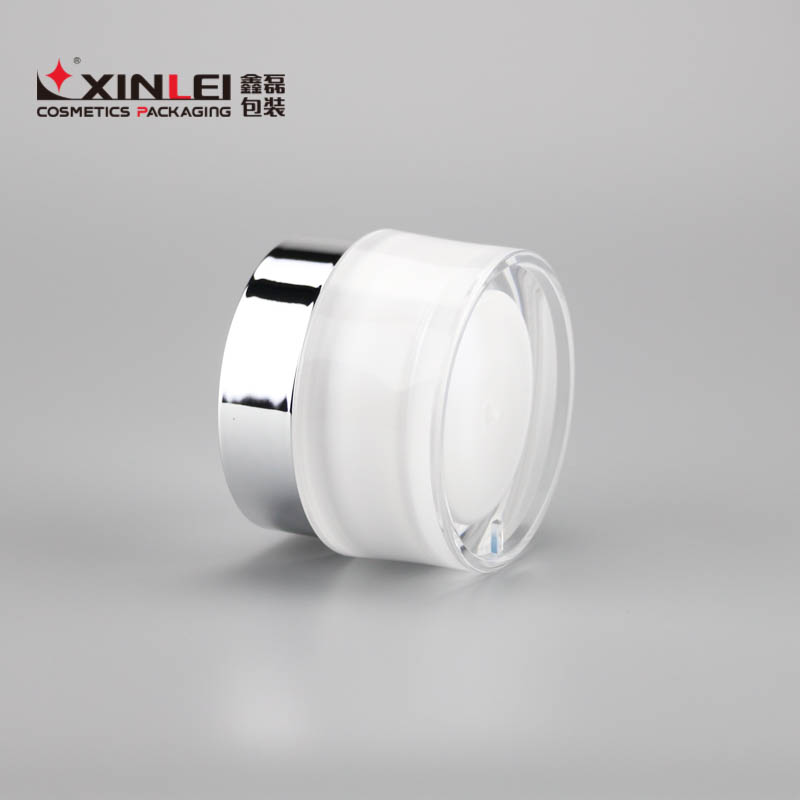 Shangyu Fast Lead Time Round Acrylic 50ml Pearl White Jar with Shiny Silver Cap