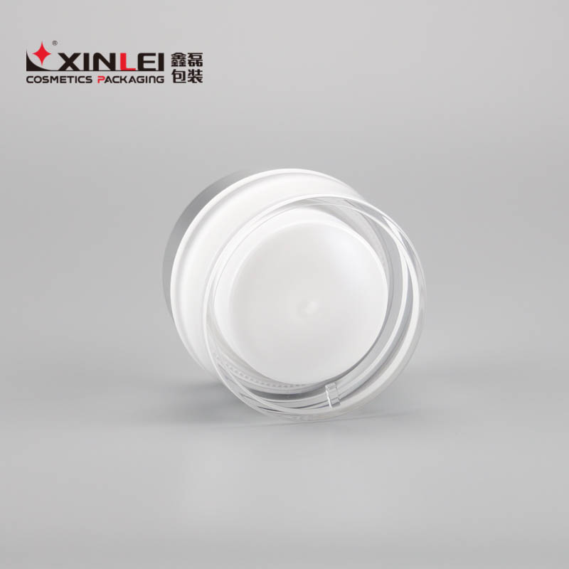 Shangyu Fast Lead Time Round Acrylic 50ml Pearl White Jar with Shiny Silver Cap