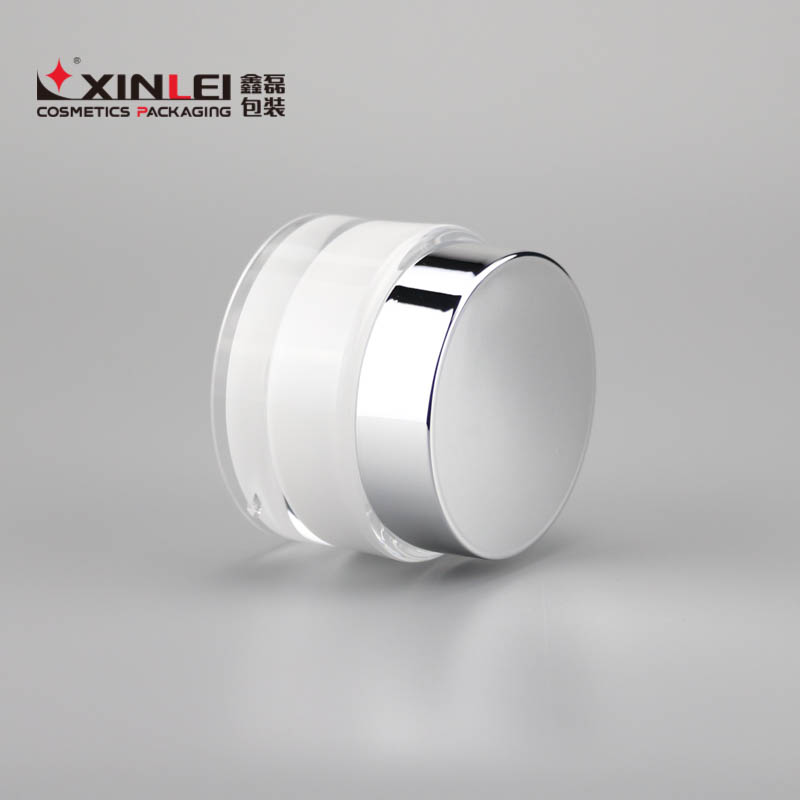 Shangyu Fast Lead Time Round Acrylic 50ml Pearl White Jar with Shiny Silver Cap