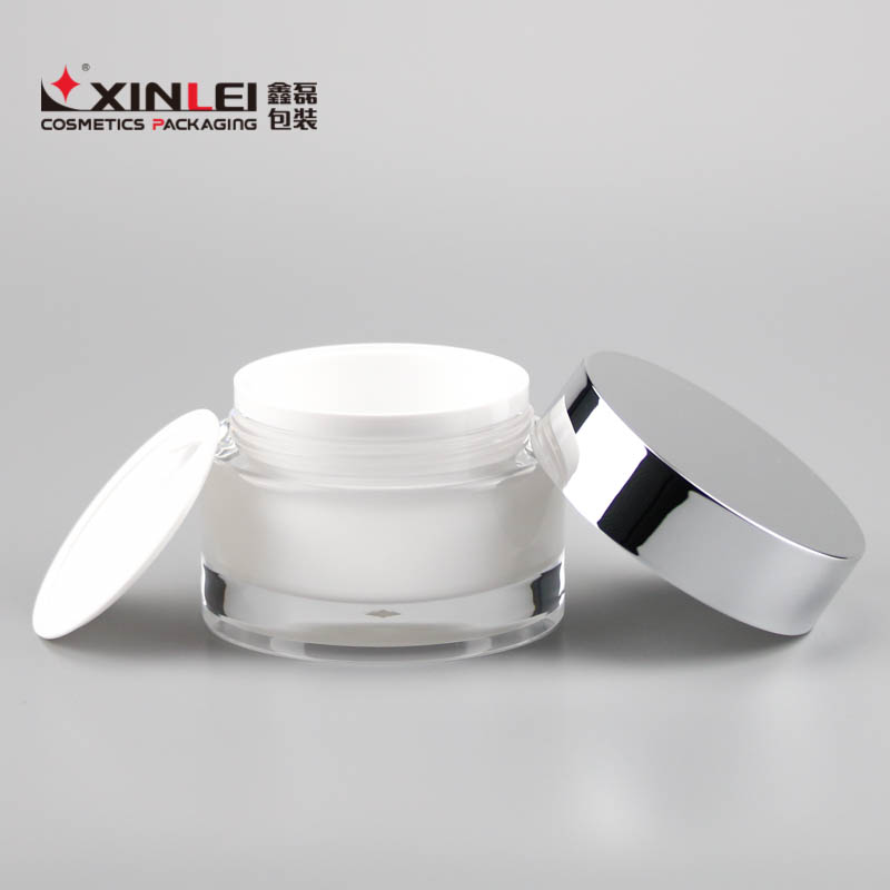 Shangyu Fast Lead Time Round Acrylic 50ml Pearl White Jar with Shiny Silver Cap