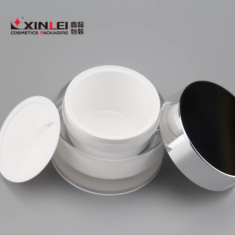 Shangyu Fast Lead Time Round Acrylic 50ml Pearl White Jar with Shiny Silver Cap