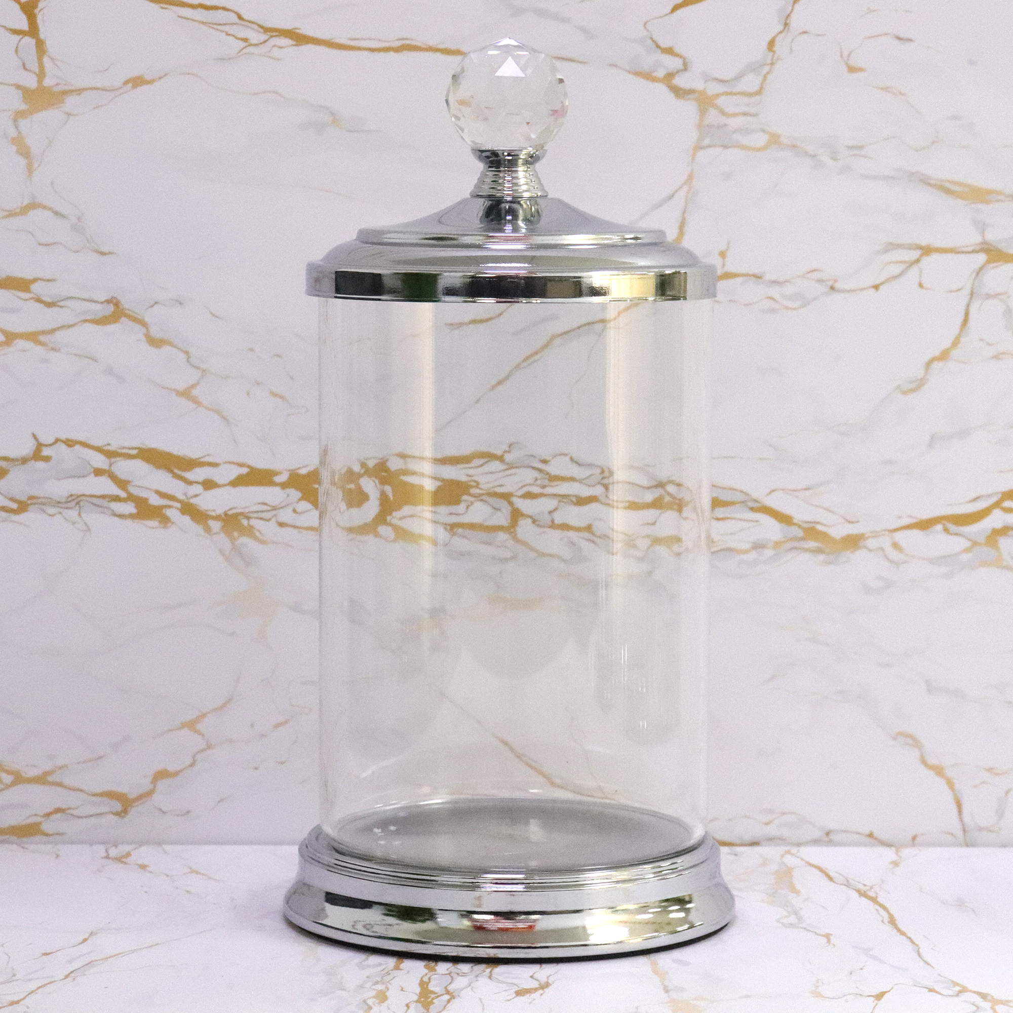 Shining Decorative Crystal Terrarium Clear 500ml Round Custom Cookie Candy Storage Colored Glass Containers Jar with metal lid
