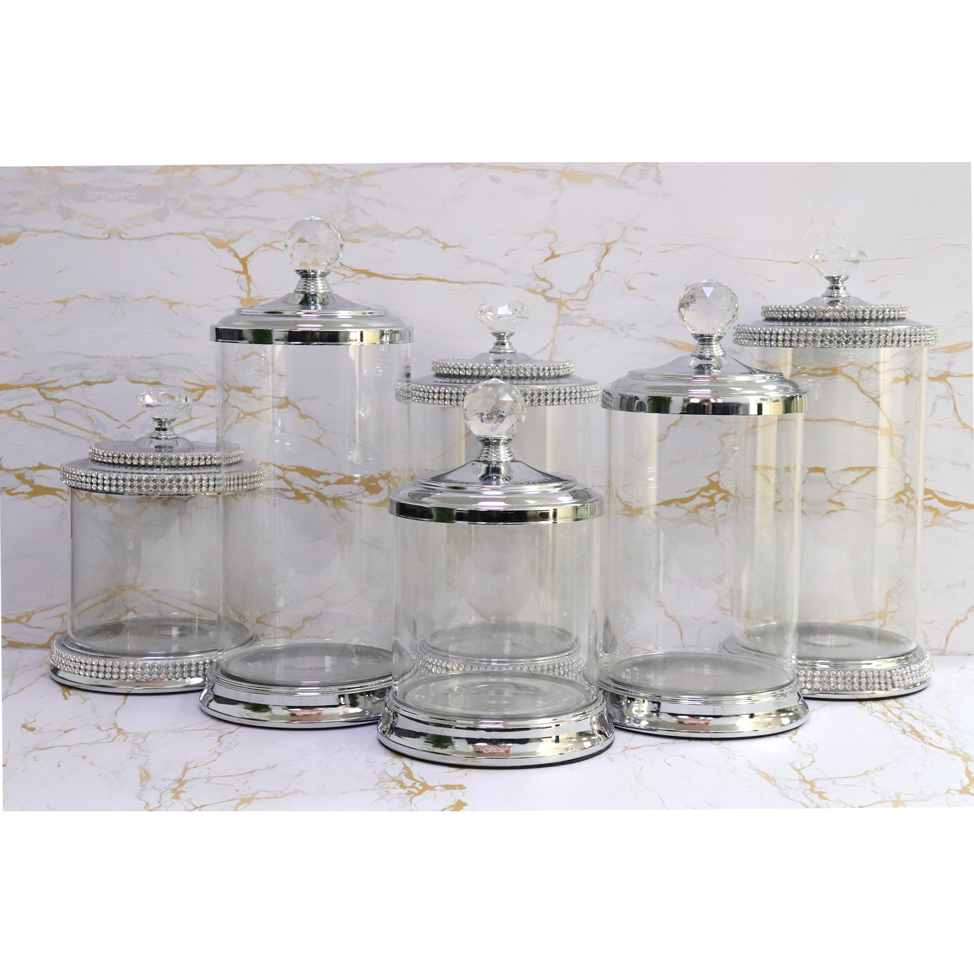 Shining Decorative Crystal Terrarium Clear 500ml Round Custom Cookie Candy Storage Colored Glass Containers Jar with metal lid