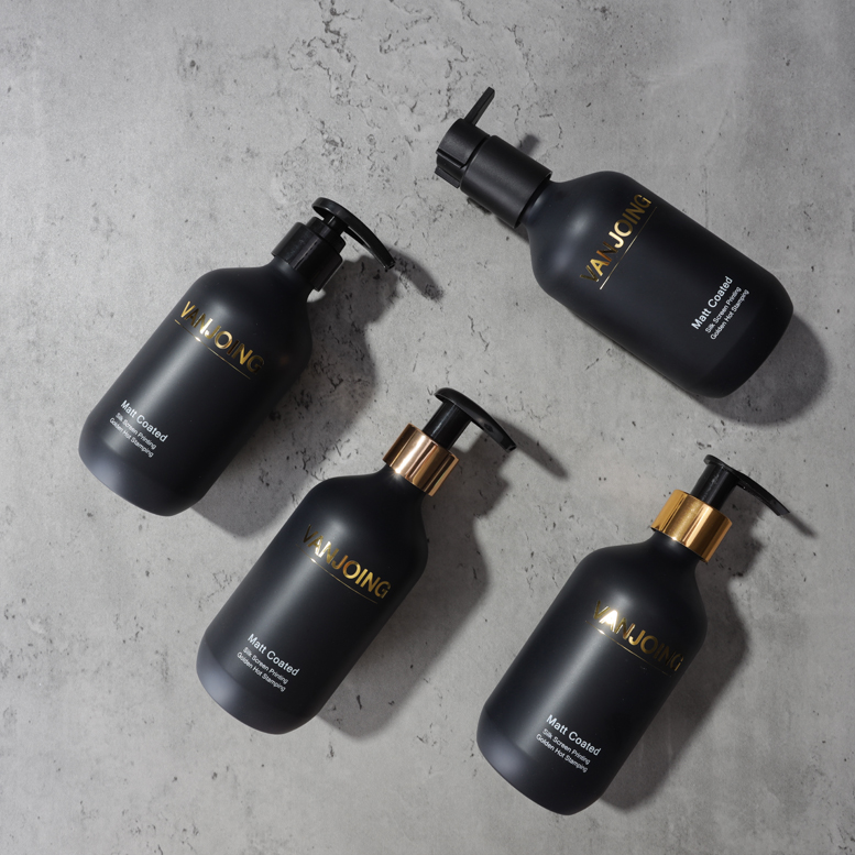 Shinning Gold Logo Matt Black Plastic Bottles And Plastic Jars For Body Wash Bottle Shampoo Packaging Hair Cream Wax
