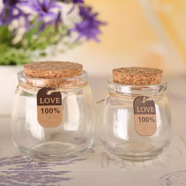 Short type Cute 100ml Glass milk/ pudding jar 100ml container, 100 ml clear glass bottle with wooden cork for gifts package