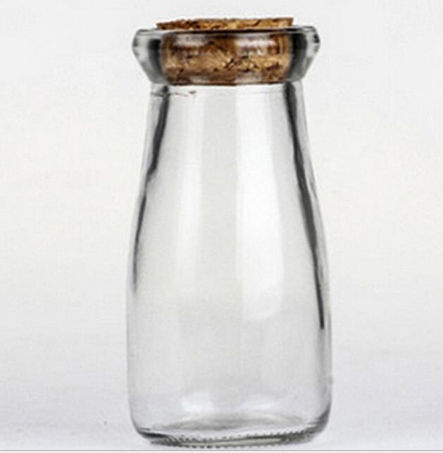 Short type Cute 100ml Glass milk/ pudding jar 100ml container, 100 ml clear glass bottle with wooden cork for gifts package