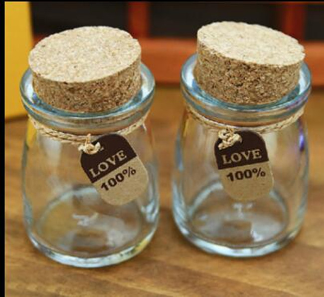 Short type Cute 100ml Glass milk/ pudding jar 100ml container, 100 ml clear glass bottle with wooden cork for gifts package