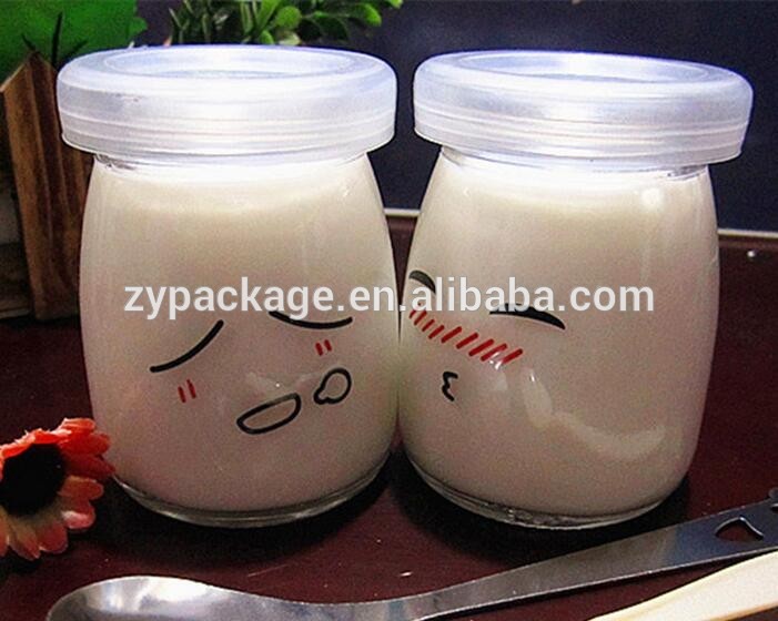 Short type Cute Glass milk bottle 3oz container, 100ml clear glass pudding jar with plastic lid