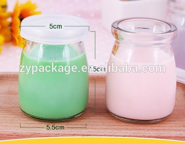 Short type Cute Glass milk bottle 3oz container, 100ml clear glass pudding jar with plastic lid