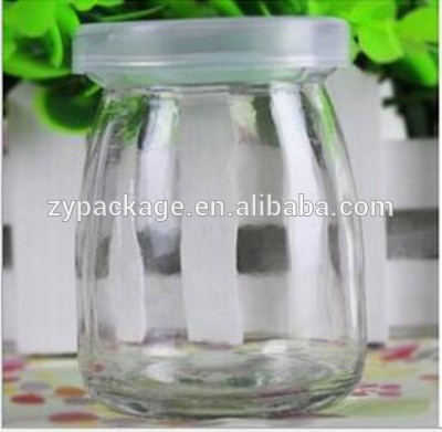Short type Cute Glass milk bottle 3oz container, 100ml clear glass pudding jar with plastic lid