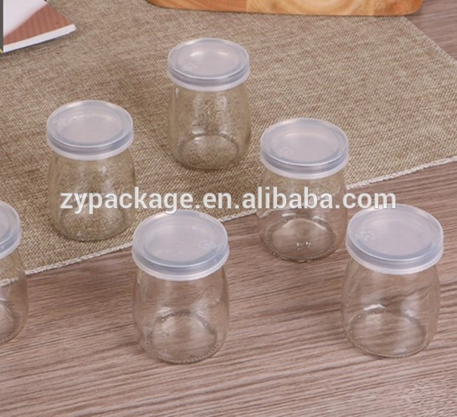 Short type Cute Glass milk bottle 3oz container, 100ml clear glass pudding jar with plastic lid