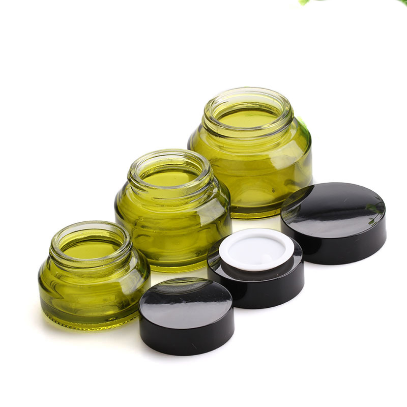 Shoulder glass cream jar 30g 50g amber clear green oblique shoulder black lid cream jar