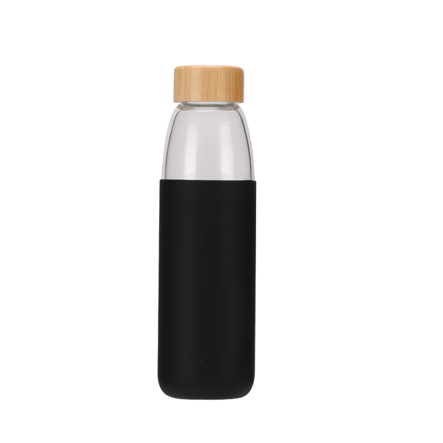 Silicone Insulated Glass Water Tea Bottle With Wooden Lid
