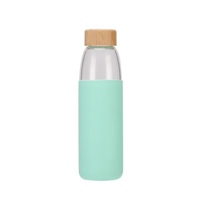 Silicone Insulated Glass Water Tea Bottle With Wooden Lid