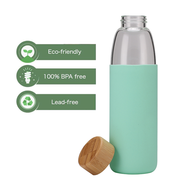 Silicone Insulated Glass Water Tea Bottle With Wooden Lid