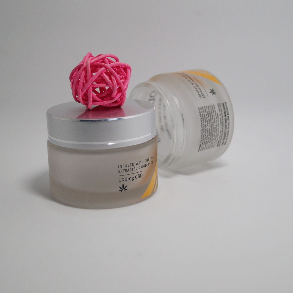 Silk screen printing frosted clear glass jar 100ml cosmetic with silver aluminium lid