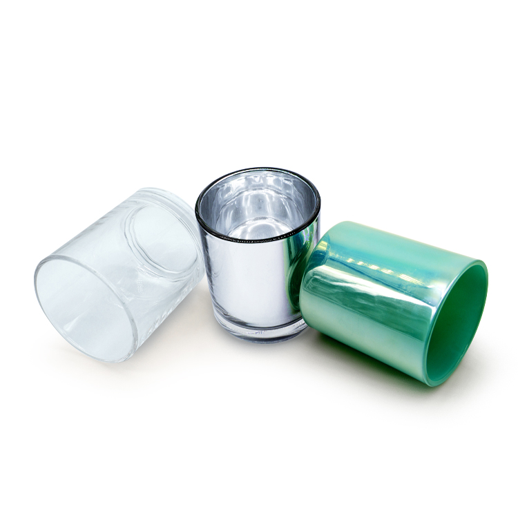 Silver Green Copper customized colored glass candle jars with metal lids
