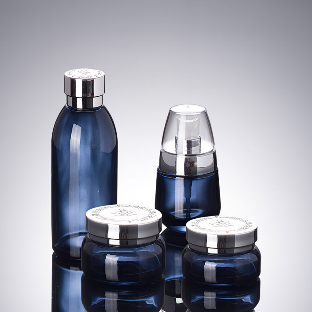 Silver Lids 30ml 50ml Blue Glass Jar, 30ml 120ml Glass Skin Care Set