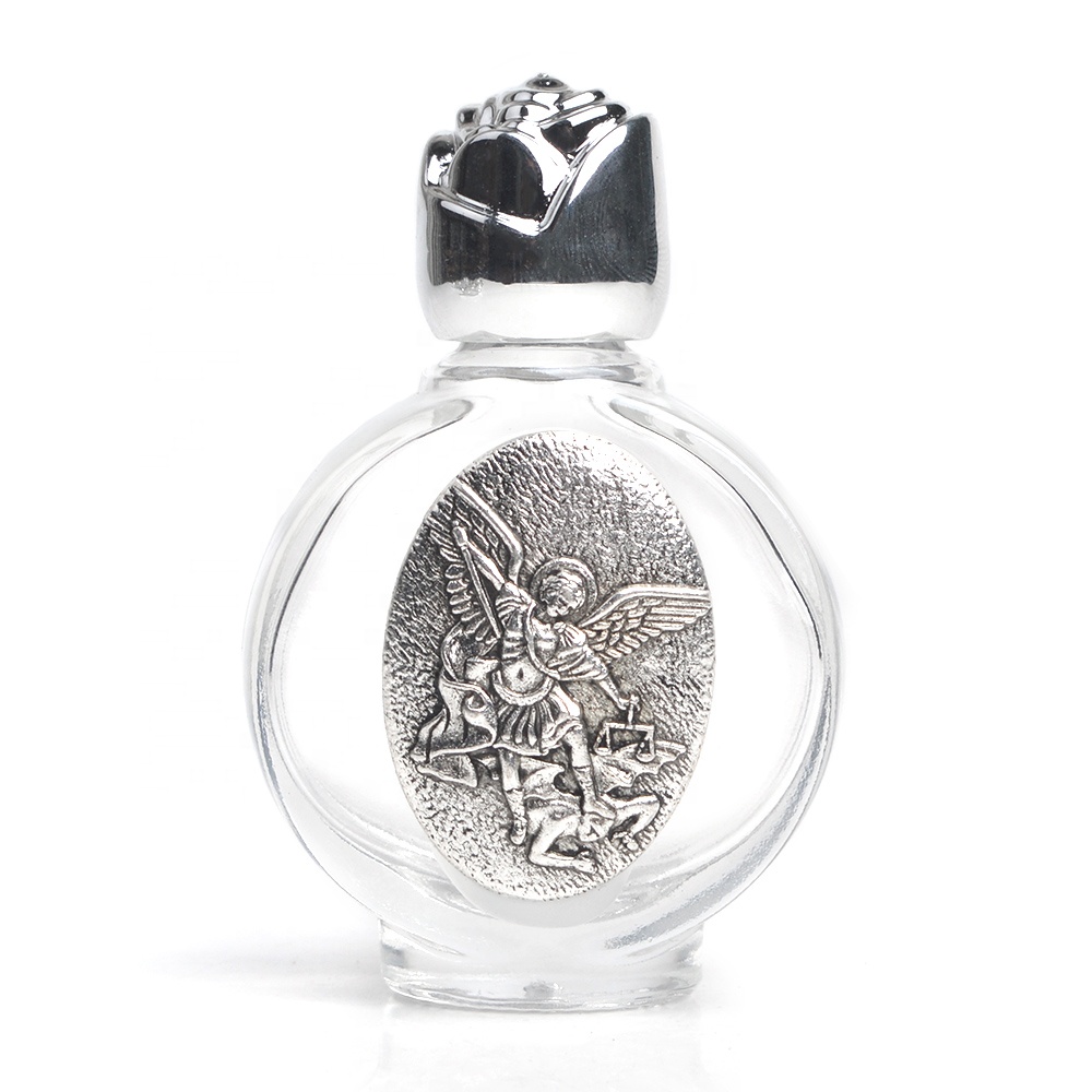 Silver Religious Saints Jesus Virgin Mary Rose Shape Screw Cap 15ml Holy Water Glass Bottle