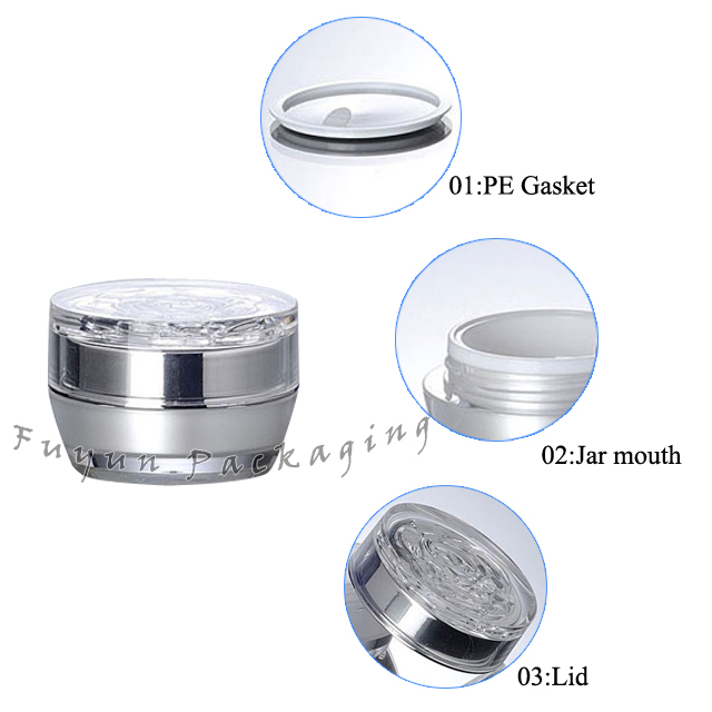 Silver Rose Round Lid 15g Acrylic Empty Container Cosmetic Makeup Jar