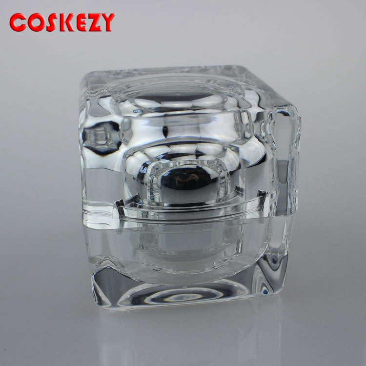 Silver Wholesale Plastic Empty Jar, 10g 30g 50g Purple Square Acrylic Jar 15g Cosmetic Jar for Sale
