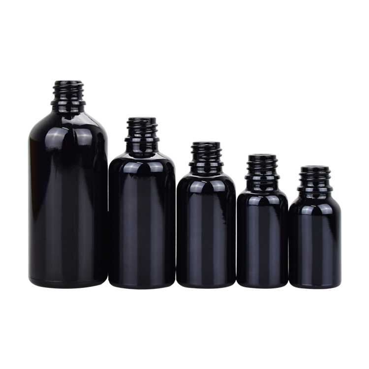Silver aluminum push button dropper original black glass essential oil cosmetic bottles 5ml 10ml 15ml 20ml 30ml 50ml 100ml