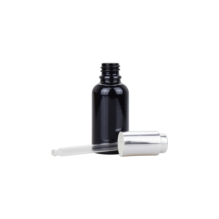 Silver aluminum push button dropper original black glass essential oil cosmetic bottles 5ml 10ml 15ml 20ml 30ml 50ml 100ml