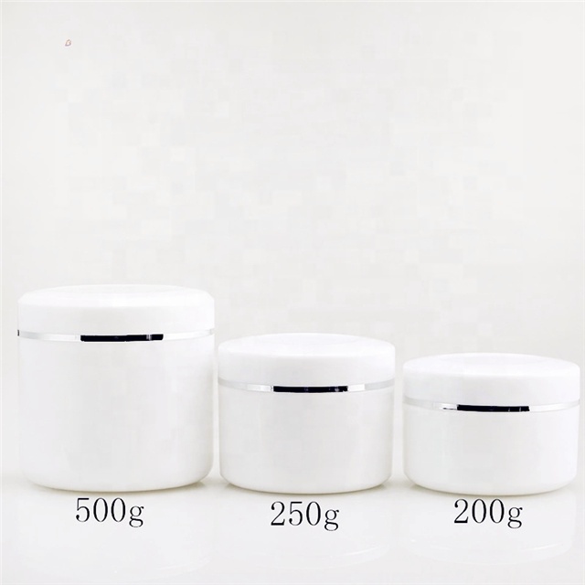 Silver edge round pp white lid cream jar white with spoon